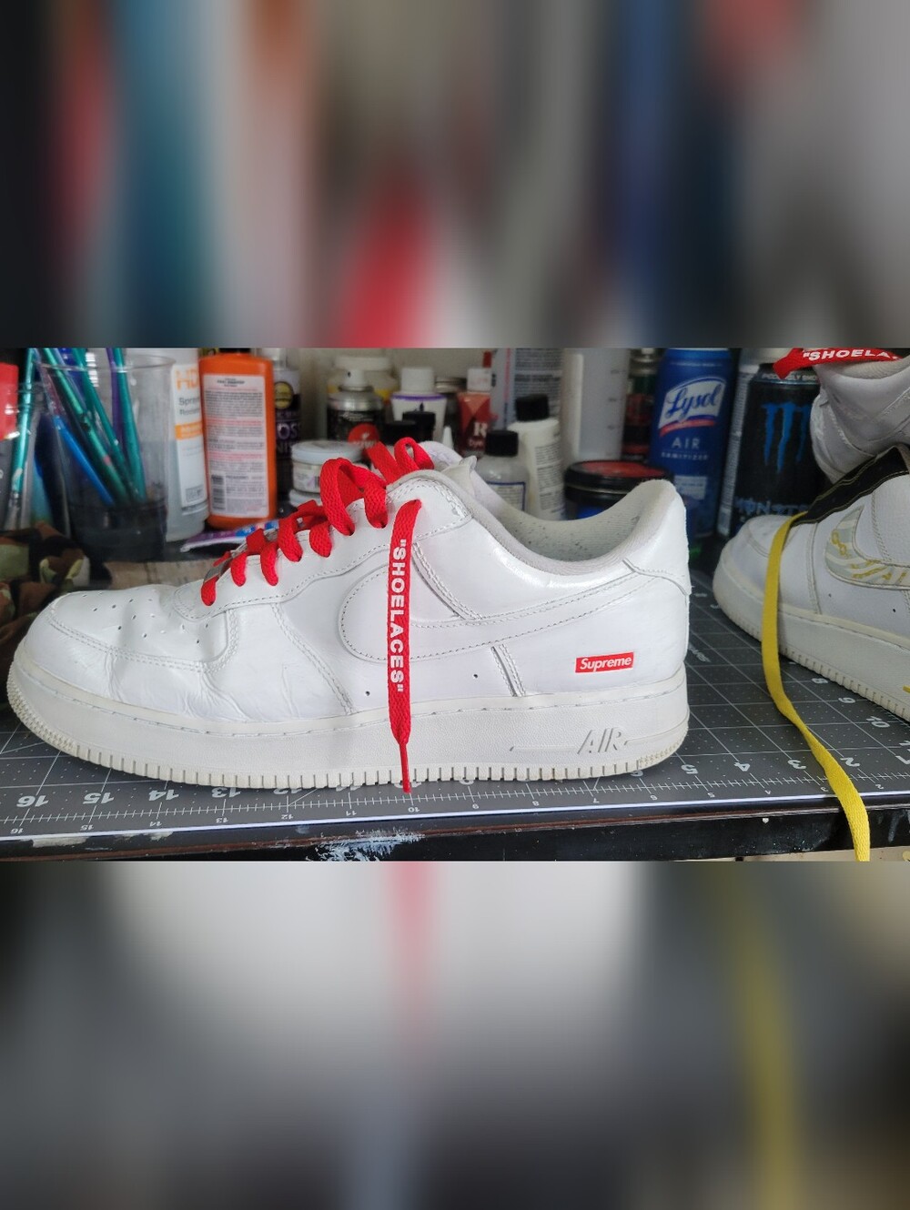 Nike Air Force 1 Low with Red Laces and Supreme Tab - Picture 4 of 10